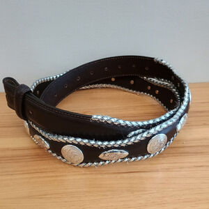 Western Brown Leather Scalloped Belt W/ Silver Conchos Braided Edge Mens 46